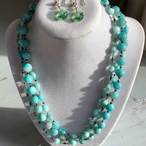 '50s look Amazonite & Swarovski Necklace + - Picture 1 of 6